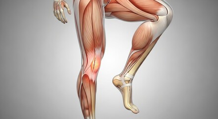 Knee injury concept as painful body joint inflammation or runner leg muscle sprain or pain as medical illness anatomy knee muscle damage with 3d rendering