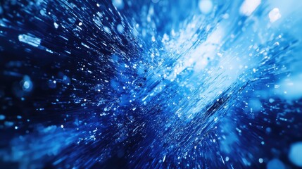 Blue light particles creating an abstract optical fiber explosion, symbolizing fast data transfer, high speed communication, and digital technology concepts in a futuristic network environment