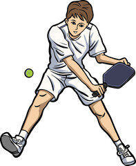 Young male pickleball player hitting the ball with a paddle