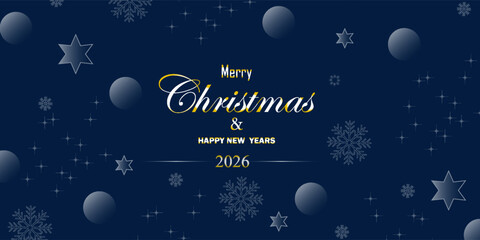 Art Merry Christmas and Happy Holidays greeting card, frame, banner. New Year. Noel. Christmas ornaments on blue background top view. Winter xmas holiday theme. Flat lay . EPS10. WEBSITE © Khoirul