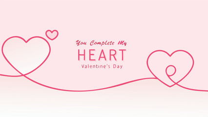 Minimal handwriting reading you complete my heart on pink background for valentine's day, a sweet and simple design element