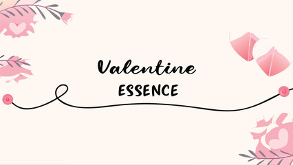 Valentine's day celebration with pink flowers and heart shapes in soft typography style