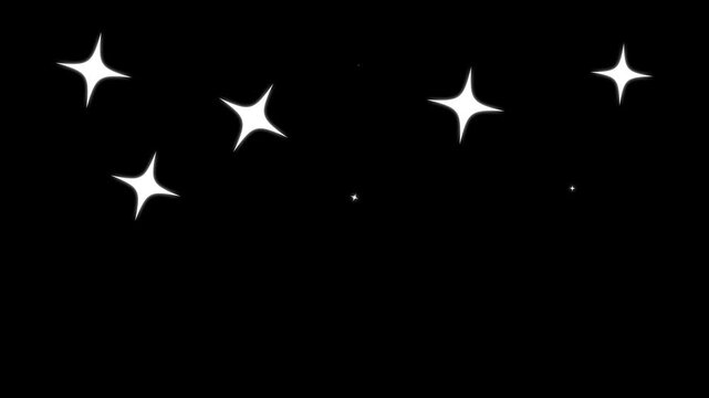 Glowing star sparkle motion graphic showing twinkling light effects, shimmering glitter dust and playful cartoon stars on black screen.