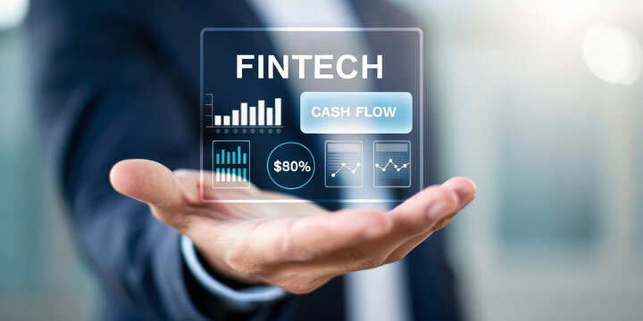 Fintech cash flow digital wallet mobile banking contactless payment data analytics finance investment dashboard graph serene modern concept palm open hand with hologram interface and soft bokeh - Powered by Adobe