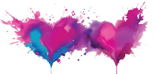 Watercolor paint splashes form a vibrant heart of ink, art, and love, perfect for a colorful, textural design illustration