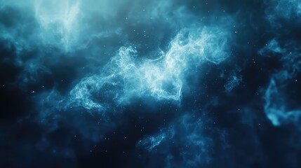 Obraz premium Cosmic nebula forming a vibrant blue light and intricate cloud shapes, creating an abstract and mysterious deep space background for science and galaxy concepts