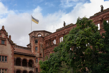 Baden Wurttemberg Flag over Historic Heidelberg Castle.The Baden Wurttemberg flag over the historic Heidelberg Castle located above the town.
