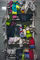 Children's socks and underpants on the radiator