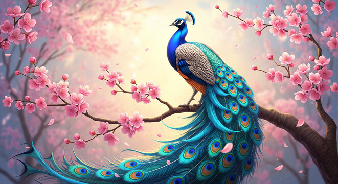Royal Peacock in Bloom &ndash; Premium Artistic Wallpaper