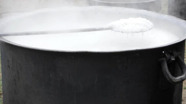 Vibrant South Indian Cooking Simmering in a Massive Pot