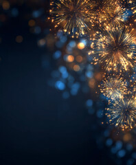 Blue and gold Abstract background and bokeh on New Year's Eve. AI generativ.