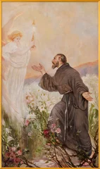 Wandcirkels plexiglas Jezus Christus RAVELLO, ITALY - OCTOBER 7, 2025: The painting St. Francis of Assisi and angel with the Eucharist in the church Chiesa di San Francesco by Giuseppe Aprea (1876 –  1946).  © Renáta Sedmáková