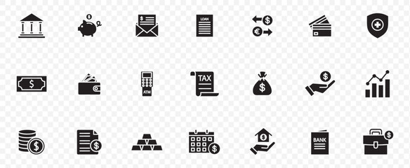 Personal Finance Icon Set. Features editable icons for money symbols, finance, banking, investment, savings, and more. Perfect for financial, business, and accounting designs.
