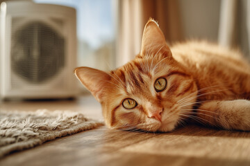 Cozy cat near heater