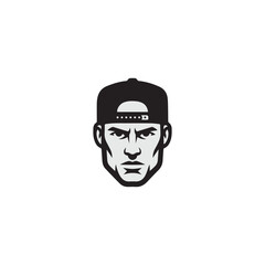Serious Man Mascot Logo with Backwards Baseball Cap  E sports Gamer Avatar Vector Illustration