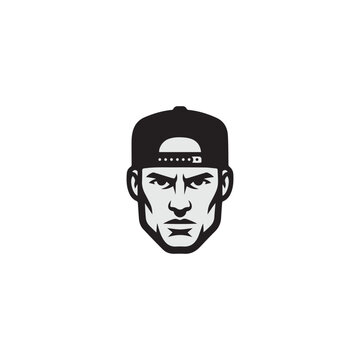 Serious Man Mascot Logo with Backwards Baseball Cap  E sports Gamer Avatar Vector Illustration