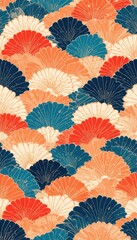 Fototapeta premium Colorful pattern of fan shapes arranged in waves on a light background Generative AI