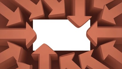 Brown Arrows Converging on a Central White Rectangular Space Abstract Concept.
