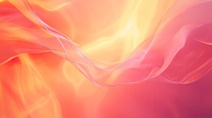 Obraz premium Fluid abstract background of vibrant, translucent waves and soft flowing curves, ethereal gradient of pink, orange and yellow evokes motion, light, and modern creative energy