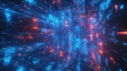 Abstract digital space representing connections, technology, and information transfer, illustrating concepts like big data, artificial intelligence, and global networks