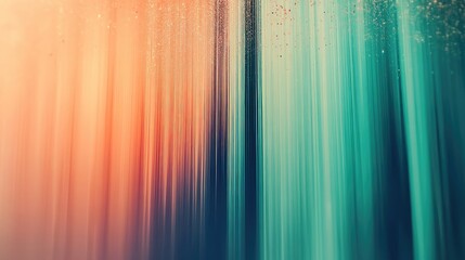 Abstract vertical lines create a dynamic, shimmering effect with a gradient transitioning from warm orange and peach to cool teal and blue tones, suggesting fluid motion and energy