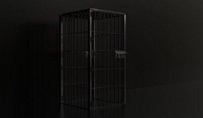 Prison cage, jail, iron cage, 3D illustration.