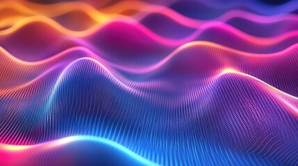 Illuminating particle waves forming a modern abstract technology background with glowing lines and vibrant gradient colors, representing data visualization and digital connectivity