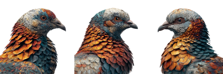 Set of Sharp macro photo of a colorful bird’s eye with smooth gradients of plumage on transparent png background. Ai generated