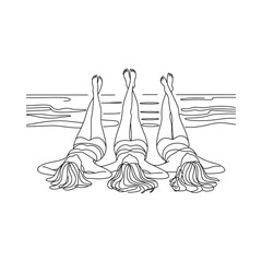 Three women floating on their backs in a calm wavy water scene