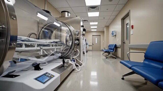 Hyperbaric Chamber in Hospital Hallway - Advanced Medical Technology and Patient Care.