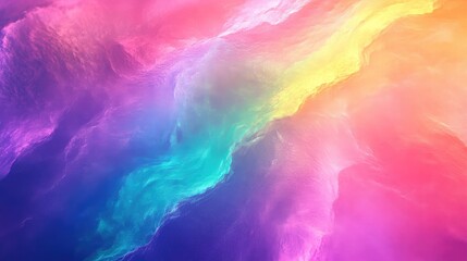 Obraz premium Vibrant rainbow gradient with soft, cloud like waves and smooth color transitions creating an ethereal, fluid texture ideal for dreamy backgrounds and modern digital designs