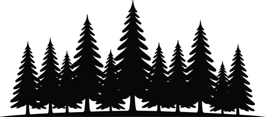 Obraz premium Pine Forest Silhouette Vector Illustration Isolated on White Background 