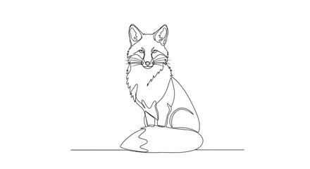 Continuous line drawing of a fox isolated on white background, Vector