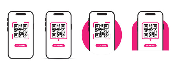 QR Code Scan on Smartphone Mockup Vector Set