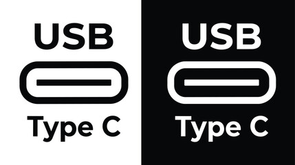 USB Type-C icon set, port symbol vector, editable, isolated, black and white design, tech clipart, connectivity graphic