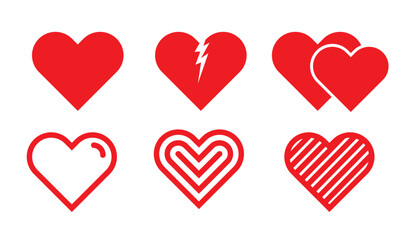 Red Heart Icons Vector Set Love and Romance Symbols
