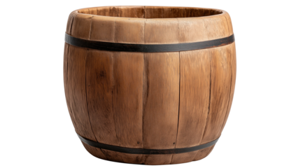 Rustic Wooden Barrel on White Background, png element with transparent bg
