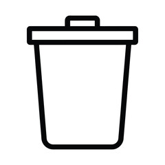 Black outline of a trash can with a lid on white background garbage can waste bin