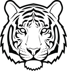 Striking black and white tiger head illustration with detailed line work design