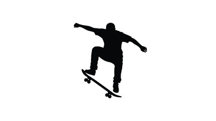 Skateboarder in mid air performing a trick on transparent background silhouette