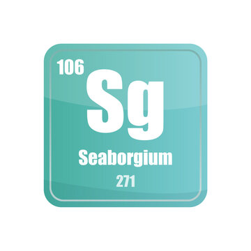 Seaborgium element. Atomic number one hundred six. Blue cyan Vector tile. Periodic table square.