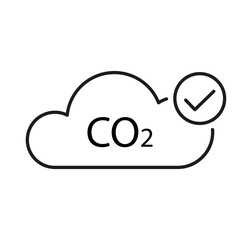 CO2 emission control. Cloud checkmark Vector. Carbon reduction symbol. Climate friendly element