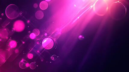 Pink and purple glowing lights creating a dynamic abstract background, with soft bokeh effects and strong light rays crossing the dark space, conveying energy and technology