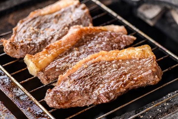 Grilled Picanha Steaks on a Barbecue Grill Braziliam Churrasco