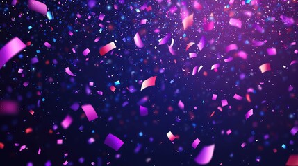 Falling confetti and glitter creating a vibrant, festive, and energetic abstract background, symbolizing celebration, party, and festive events with glowing light particles