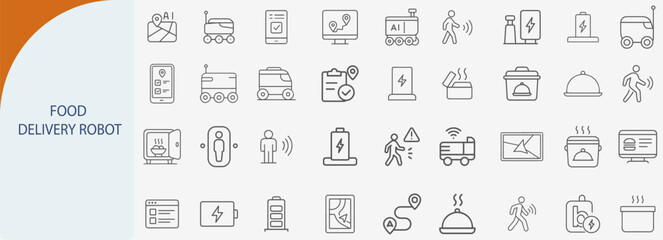 food delivery robot service minimal line vector icon set