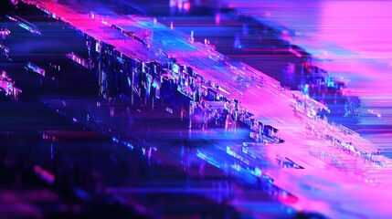 Abstract digital background showing a pulsating energy flow with geometric fragmentation and vibrant neon colors, representing cybersecurity, big data, and blockchain technology