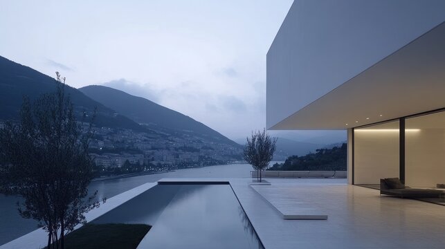 Modern house infinity pool mountain view architecture design