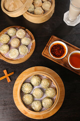 Xiao Long Bao Steamed Buns Breakfast with Scallion Pancakes and Dipping Sauce