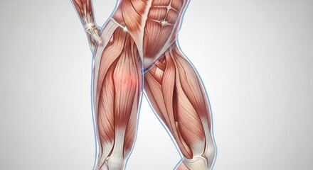 Thigh Pain in Body Anatomy Showing Medical Illustration of Leg Muscle Discomfort Around Femur Bone Showing Healthcare Condition in Body Anatomy and Leg Muscle Pain